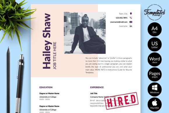 Download Modern Resume CV Template for Word &amp; Pages Hailey Shaw - Premium Resources